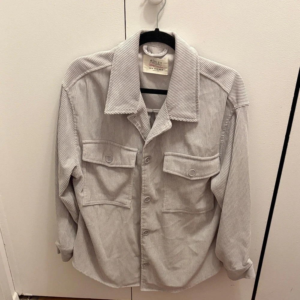 Ashley by 26 International Light Gray Corduroy Shirt Jacket Shacket Size M - Picture 2 of 6